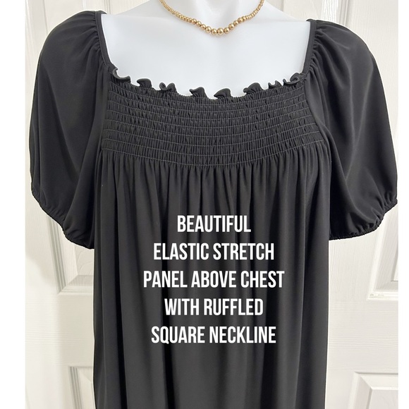 TIANA B. Square Neckline, Maxi Style Fit, Midi Length, Short Sleeve Black Dress - Picture 3 of 5